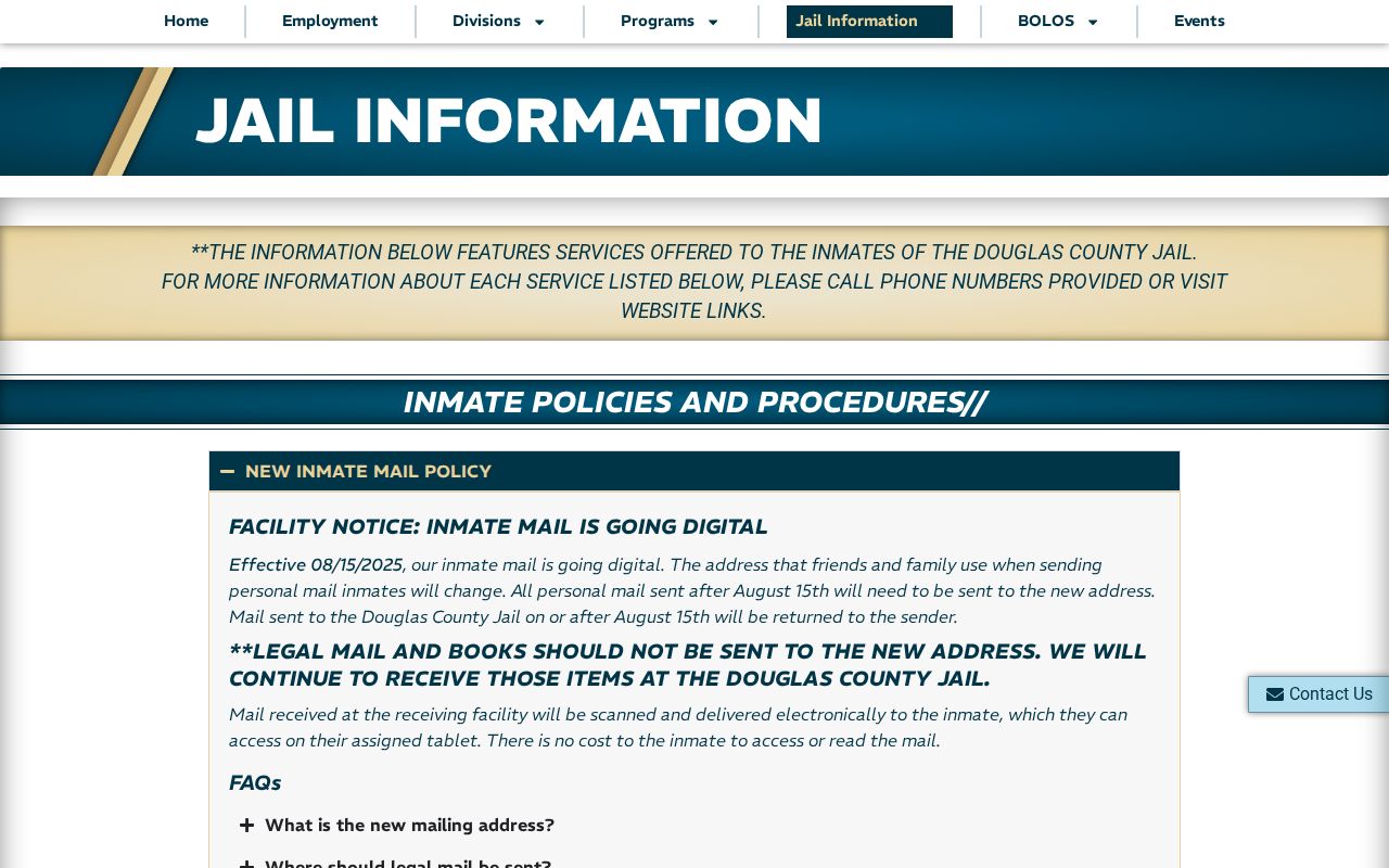 Douglas County arrest lookup jail information and inmate search