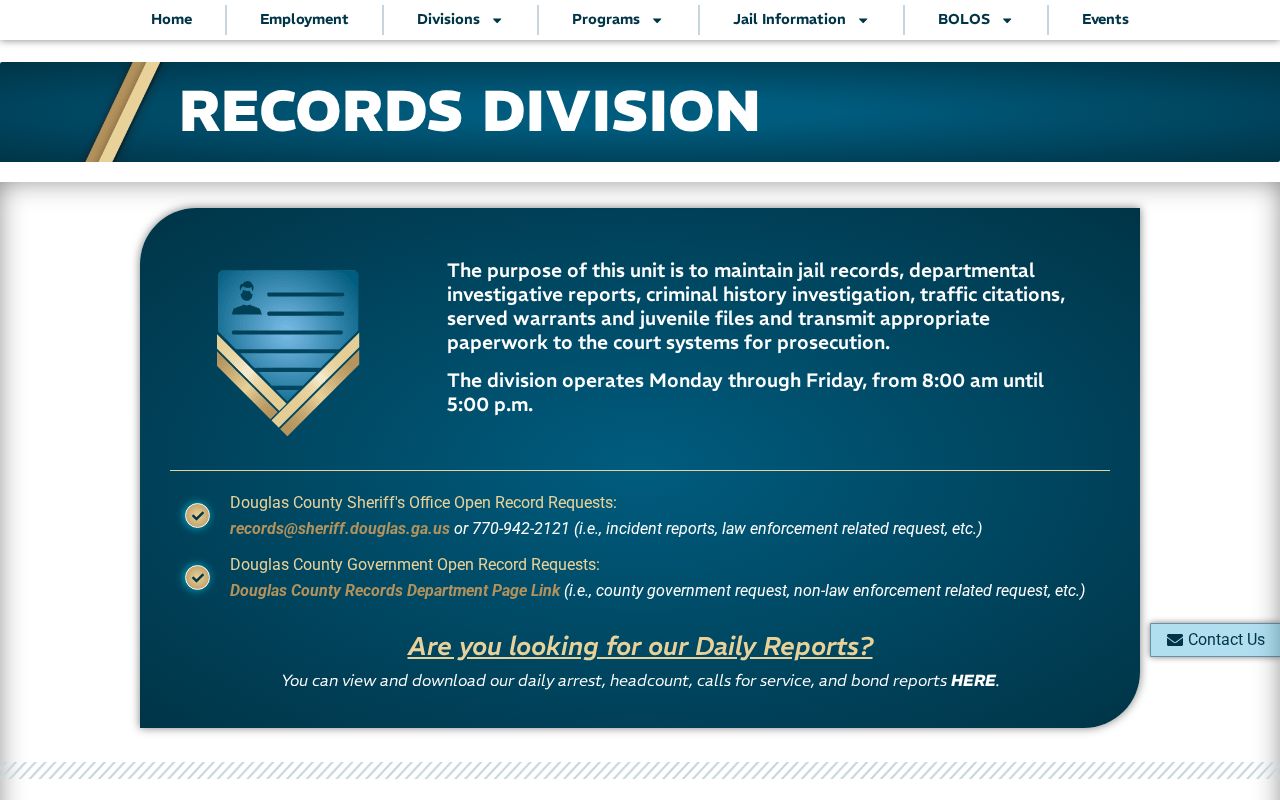 Douglas County arrest lookup Sheriff Records Division