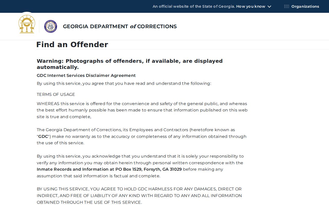 Georgia Department of Corrections offender search