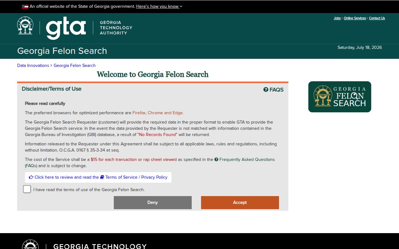 Georgia Felon Search official conviction portal
